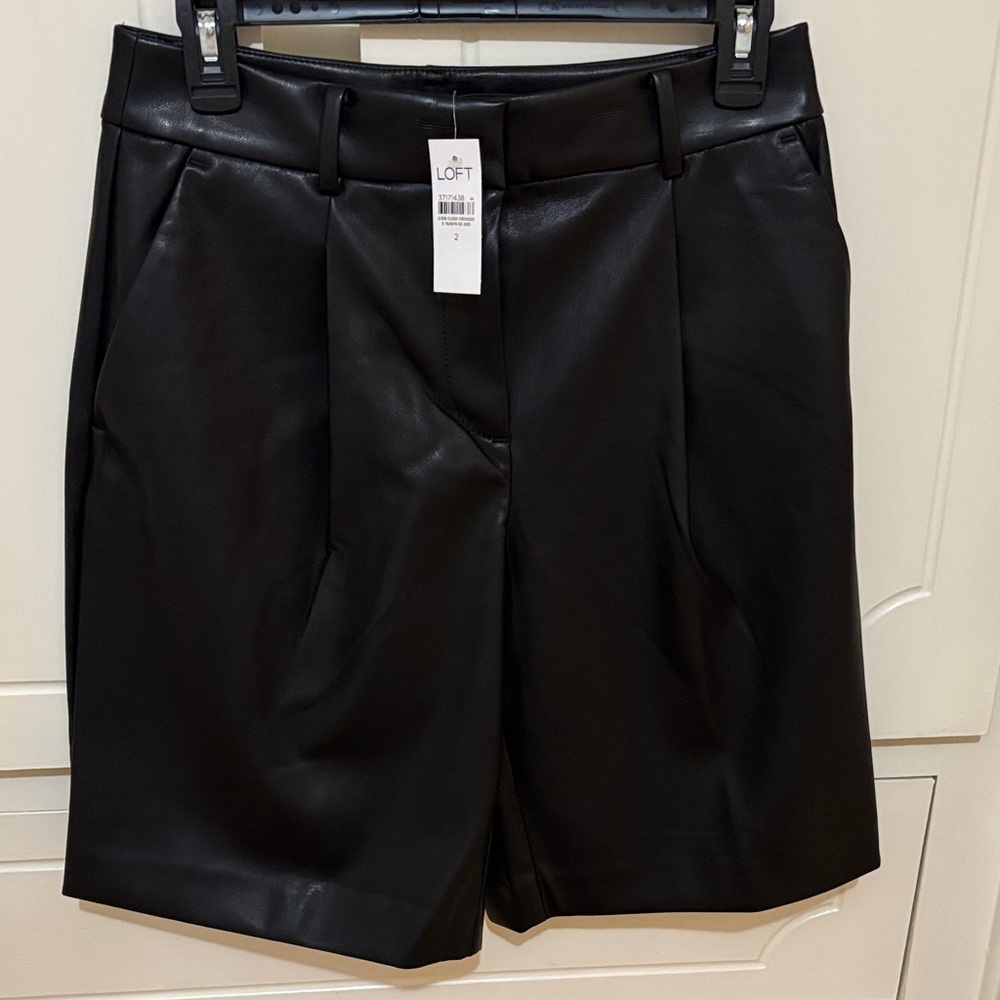 LOFT Black Faux Leather Tailored Bermuda Shorts